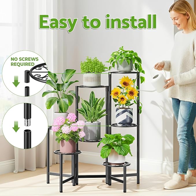 Plant Stand Outdoor,7 Tier Foldable Corner Tall Plant Shelf for Multiple Plants Flower Pot Holder Display Stand for Living Room Balcony Garden Patio -BlackS