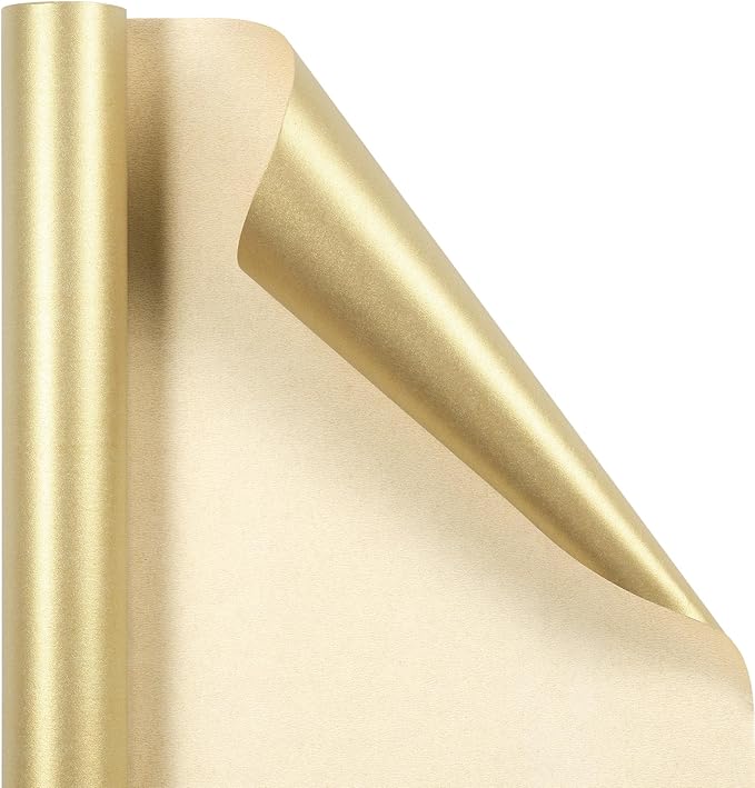 RUSPEPA Gold Wrapping Paper - Christmas Gift Wrap Pearly - luster Paper Perfect for Wedding, Birthday, Valentine's Day, Christmas, Baby Shower, DIY Bouquet -17 Inches X 32.8 Feet