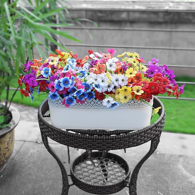 Nepfaivy Fake Outdoor Flowers Uv-Resistant - 24 Bundles 6 Colors Realistic Artificial Flowers, Plastic Faux Flowers for Outdoor Planters, Silk Fake Flowers for Outside to Decor Patio Porch Garden Yard