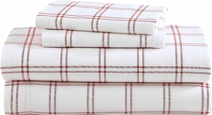 Eddie Bauer - Flannel Sheets Twin Size, Anti-Pilling & Wrinkle Resistant Cotton, Touchably Soft for All-Season Comfort - Bed Sheets with Matching Pillowcase & Fitted Sheet (Westridge Plaid Orange)