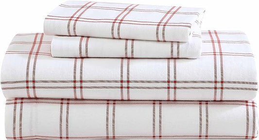 Eddie Bauer - Flannel Sheets Twin Size, Anti-Pilling & Wrinkle Resistant Cotton, Touchably Soft for All-Season Comfort - Bed Sheets with Matching Pillowcase & Fitted Sheet (Westridge Plaid Orange)