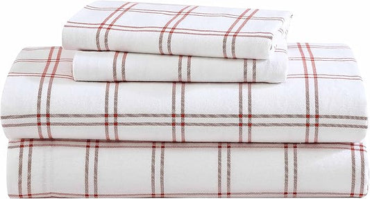 Eddie Bauer- Flannel Sheets Full Size, Anti-Pilling & Wrinkle Resistant Cotton, Touchably Soft for All-Season Comfort - Bed Sheets with Matching Pillowcases & Fitted Sheet (Westridge Plaid Orange)