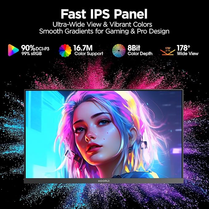 KOORUI 24.5 Inch Gaming Monitor 200Hz, 1ms, FHD(1920 * 1080p) IPS Display, HDR400, 90% DCI-P3 Color Gamut with Adaptive Sync, HDMI & DP Port, Black, G2511P