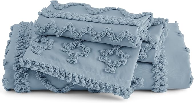Bedsure Boho Duvet Cover King Size, Soft & Comfortable Elegant Design Boho Bedding for Decoration, Machine Washable Comforter Cover for All Seasons,Includes 1 Duvet Cover & 2 Pillow Shams,Dusty Blue