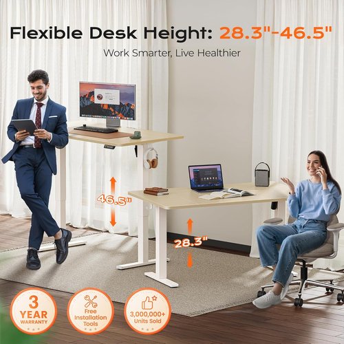 Huuger Large Electric Standing Desk - Height Adjustable with 3 Preset Heights | 55 x 28 Inch Maple Desktop