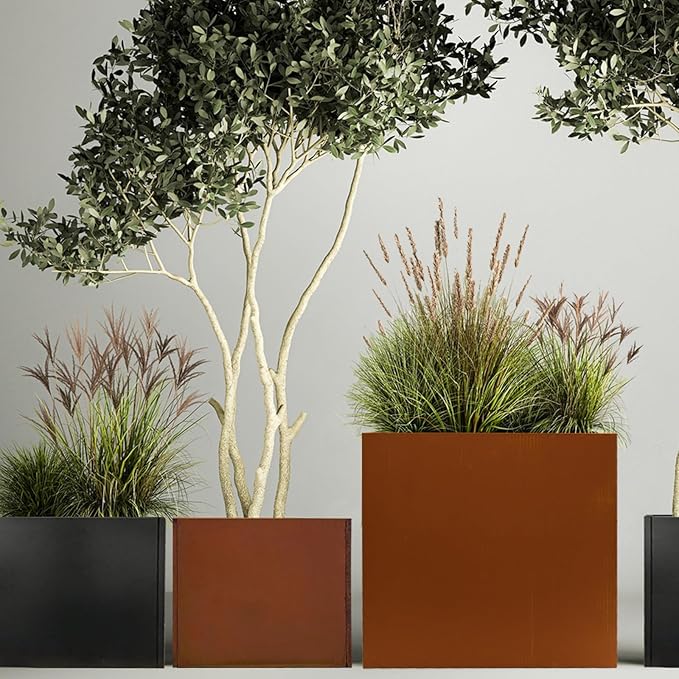 Corten Steel Rectangular Planter for Outdoor Plants 24" x 10" x 24" Rusted Metal Outdoor Planter Box Spliced Flower Box with Partitions for Outside,Indoor,Garden (Corten, 24 * 10 * 24)