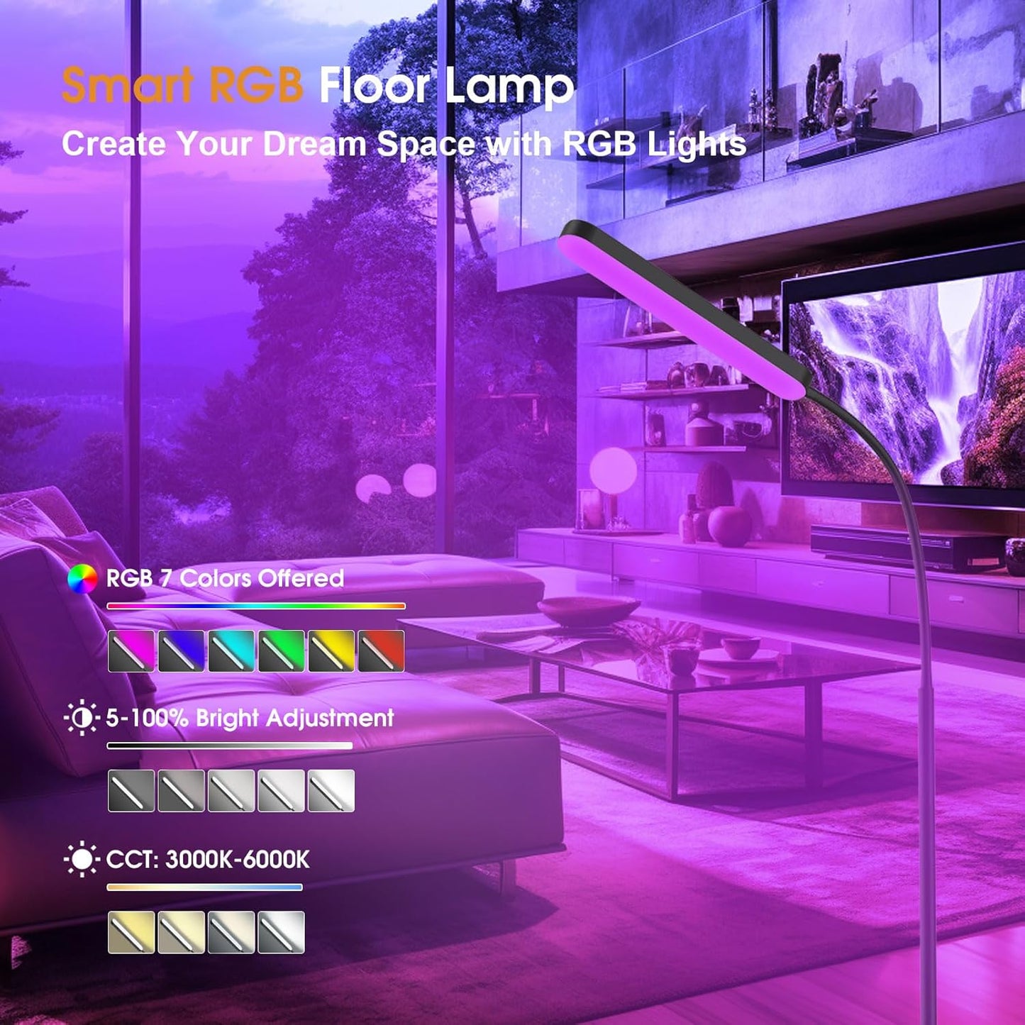 Wio-Mio RGB Color Changing Floor Lamp - Bright LED with Adjustable 3000K-6000K | Smart Remote Control for Bedroom & Gaming Room