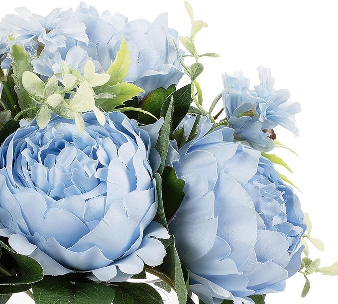 ENOVA FLORAL Artificial Flower Arrangement with Vase,Mixed Artificial Fake Silk Peony Flower in Vase for Decoration Home Office, Wedding Centerpiece (Blue01)