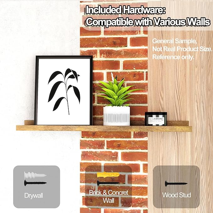 Floating Shelves for Wall Decor, Long Wall Mounted Storage Shelf for Bedroom, Living Room, Bathroom, Kitchen, Nursery, Rustic Display Picture Ledge Shelf with Lip Set of 2-36 Inches, Brown