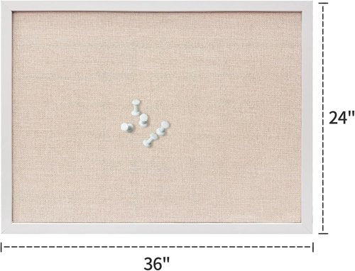 Regine Switzerland 24'' x 36'' Linen Bulletin Board - Large White Oak Frame Corkboard for Vision & Decor