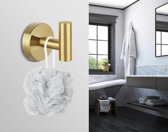 8 Pcs Bathroom Robe Towel Hooks Coat Wall Hook Stainless Steel Heavy Duty Door Hanger Towel Robe Clothes Cabinet Closet Sponges Hook for Bathroom Bedroom Kitchen Hotel Pool (Gold)
