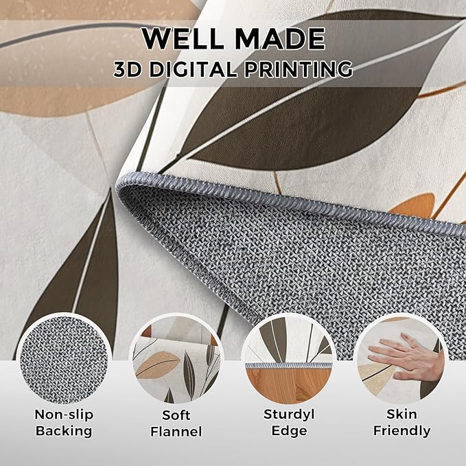 6x9 Abstract Leaves Rugs for Bedroom Decor, Washable Mid Century Modern Pattern Area Rug, Living Room Home Decoration, Non Slip Soft Thin, Modern Botanical Decor Carpet PF-P 117