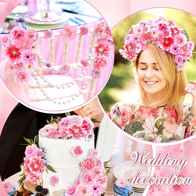Geosar 120 Pcs Small Flowers for Crafts Mini Faux Flowers Artificial Silk Fabric Floral Arrangement Decor for DIY Wreath Bouquets Wedding Shower Home Decor(Pink,Cozy Style)