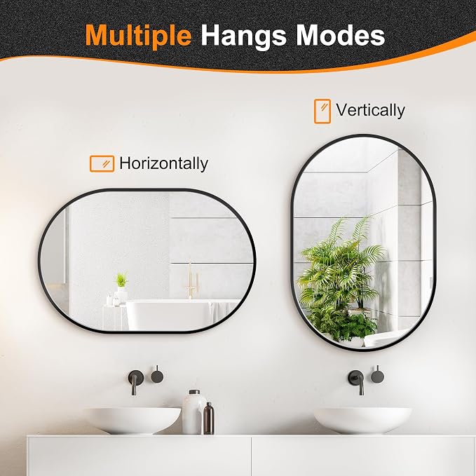 Bathroom Mirror for Wall,30''x20'',Black Oval Mirror for Bedroom Entryway Bathroom, Metal Framed Vanity Mirror(30''x20'',Black)
