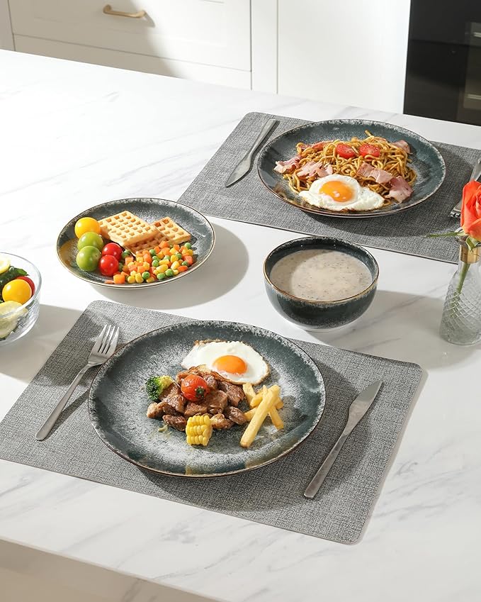 Sweejar Dinnerware Sets Service for 4,12 pcs Porcelain Plates and Bowls for Kitchen, Housewaring Gift,Chip and Scratch Resistant Dish Set,Handmade Dishwasher and Microwave Safe Plate Set,Dark Green