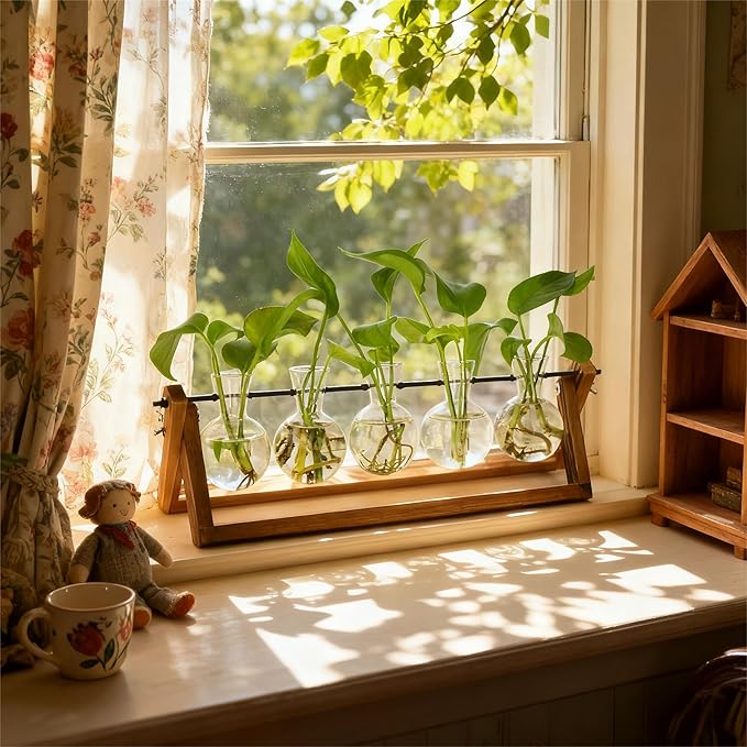 Plant Propagation Station, Propagation Vases for Plants, Unique Gardening Birthday Gifts for Women Plant Lovers Mom Best Friend - 5 Bulb Glass Vases