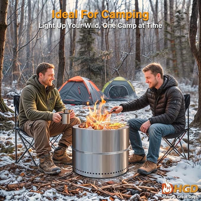 HGD 20 inch Smokeless Firepit Outdoor, Portable Smokeless Fire Pit for Camping with Travel Bag, Stainless Steel Wood Burning Stove for Backyard & Patio, Easy Setup & Compact Storage