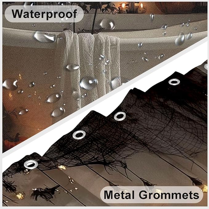 Horror Halloween Shower Curtain Bats Spooky Shower Curtains for Bathroom Waterproof Fabric Bath Curtain Decor with Hooks