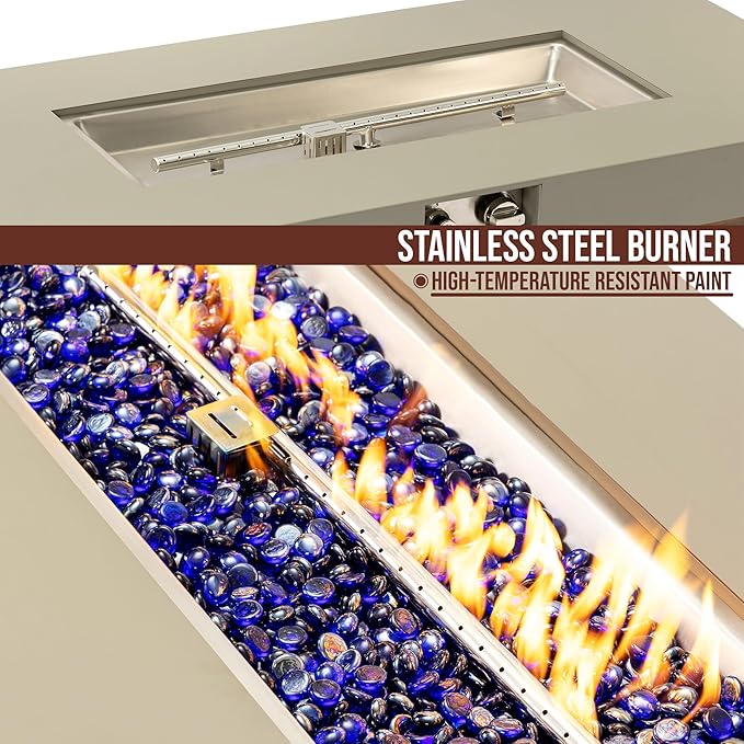 SHINETUNE Outdoor Propane Fire Pit – 48" Fire Table with 50,000 BTU, Modern Propane Fire Pit with Adjustable Flame & Matching 20 lb Tank Stand for Patio, Garden, Deck