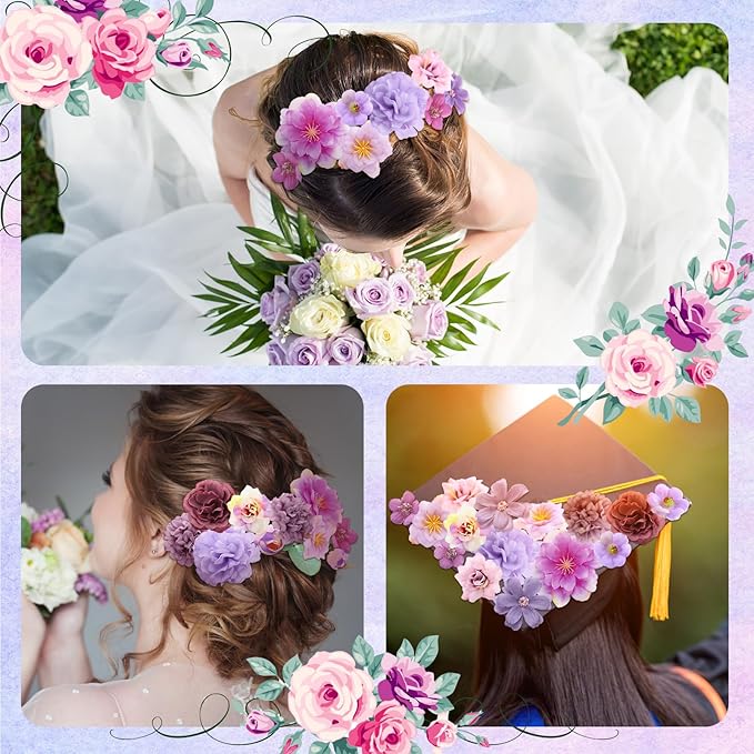 Geosar 120 Pcs Small Flowers for Crafts Mini Faux Flowers Artificial Silk Fabric Floral Arrangement Decor for DIY Wreath Bouquets Wedding Shower Home Decor(Purple,Coquette Style)