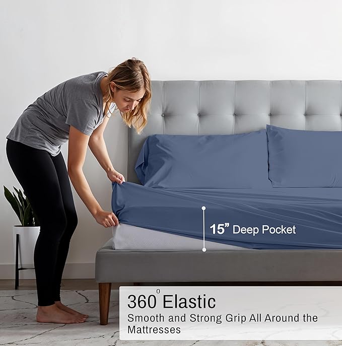 RUVANTI 100% Organic Cotton Sheets Queen Size, Percale Weave, GOTS Certified, 4-Piece Set, Deep Pocket 15", Crisp & Breathable, Soft Durable Bedding, Sábanas Algodón Orgánico – Wild Wind