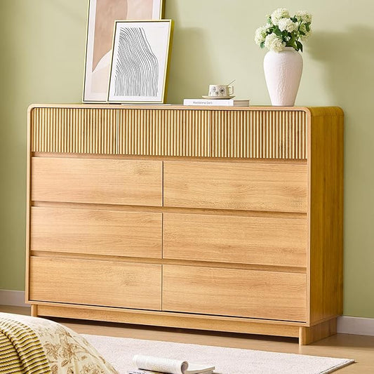 AOGLLATI Modern Wood 9 Drawer Dresser for Bedroom, 55" Long Fluted Double Dressers & Chests of Drawers with Curved Profile Design for Bedroom,Wood