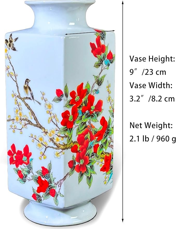 MTME Porcelain Figurines, Jingdezhen Decorative Flower vase, Home Decor, Wedding Gifts, Aesthetic Sculpture Home décor (red Flowers)