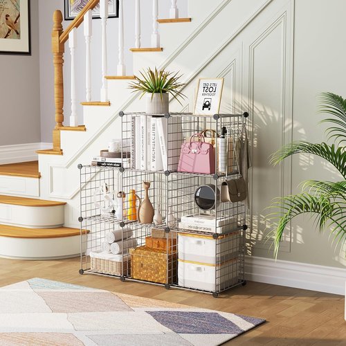 C&AHOME Wire Cube Storage - 8-Cube Organizer with Modular Metal Grids | Ideal for Home & Office, Silver Gray, 24.8" L x 12.4" W x 48.4" H