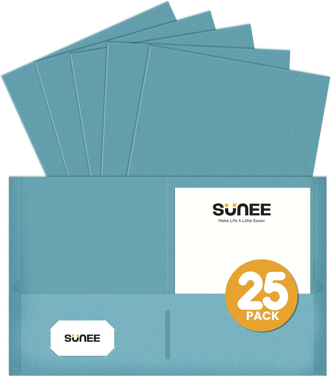SUNEE 2 Pocket Folders - 25 Pack in Warm Blue | Letter Size Textured Paper for School & Office