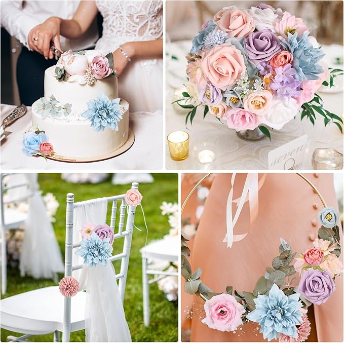 Artificial Flowers Combo Box Dusty Blue Pink Artificial Flowers for DIY Tables Centerpieces Baby Shower Bridal Shower Wedding Bouquet Party Decor