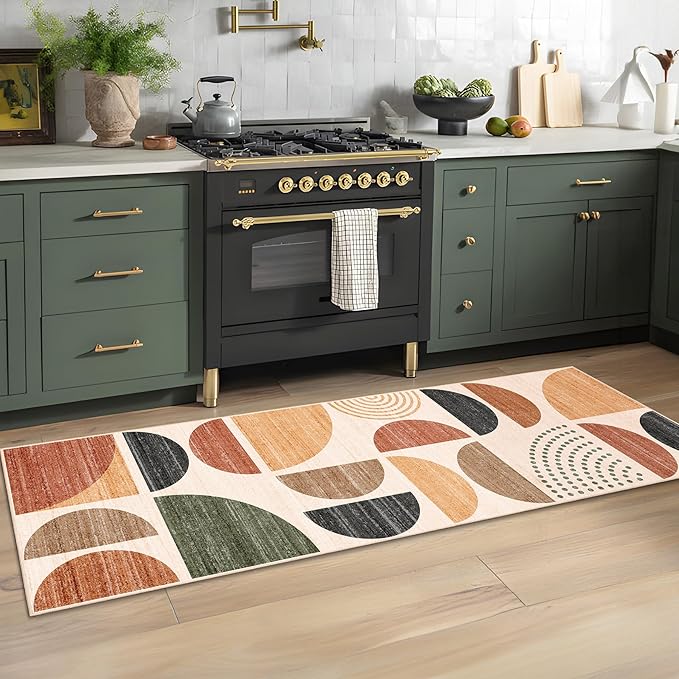 MUJOO Boho Runner Rug Washable,2x6 Area Rugs for Hallways Kitchen Bathroom Bedroom Entryway,Non Slip Carpet Long Mat Indoor,Soft Modern Abstract Bohemian Terracotta