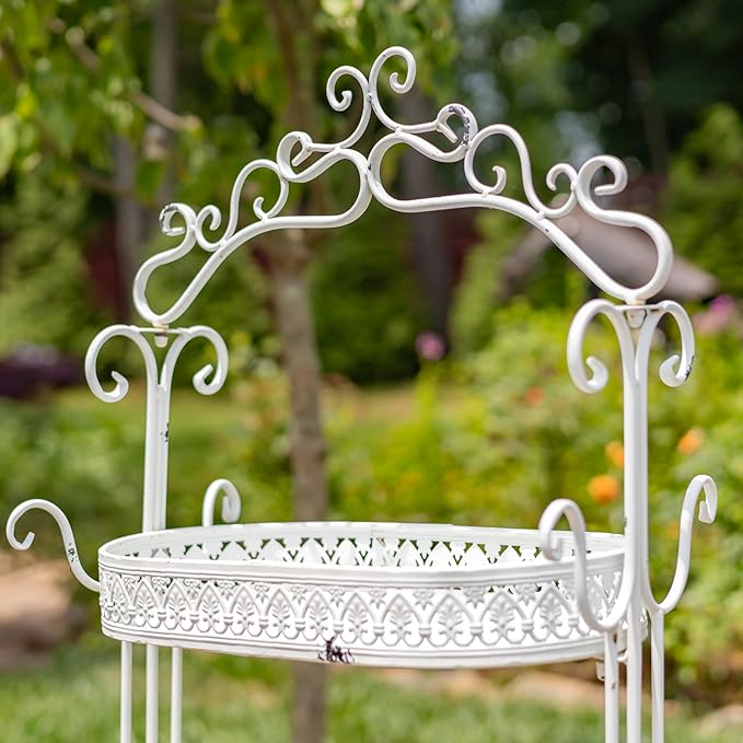 Zaer Ltd. 3 Tier Ornate Metal Plant Stand (Antique White)