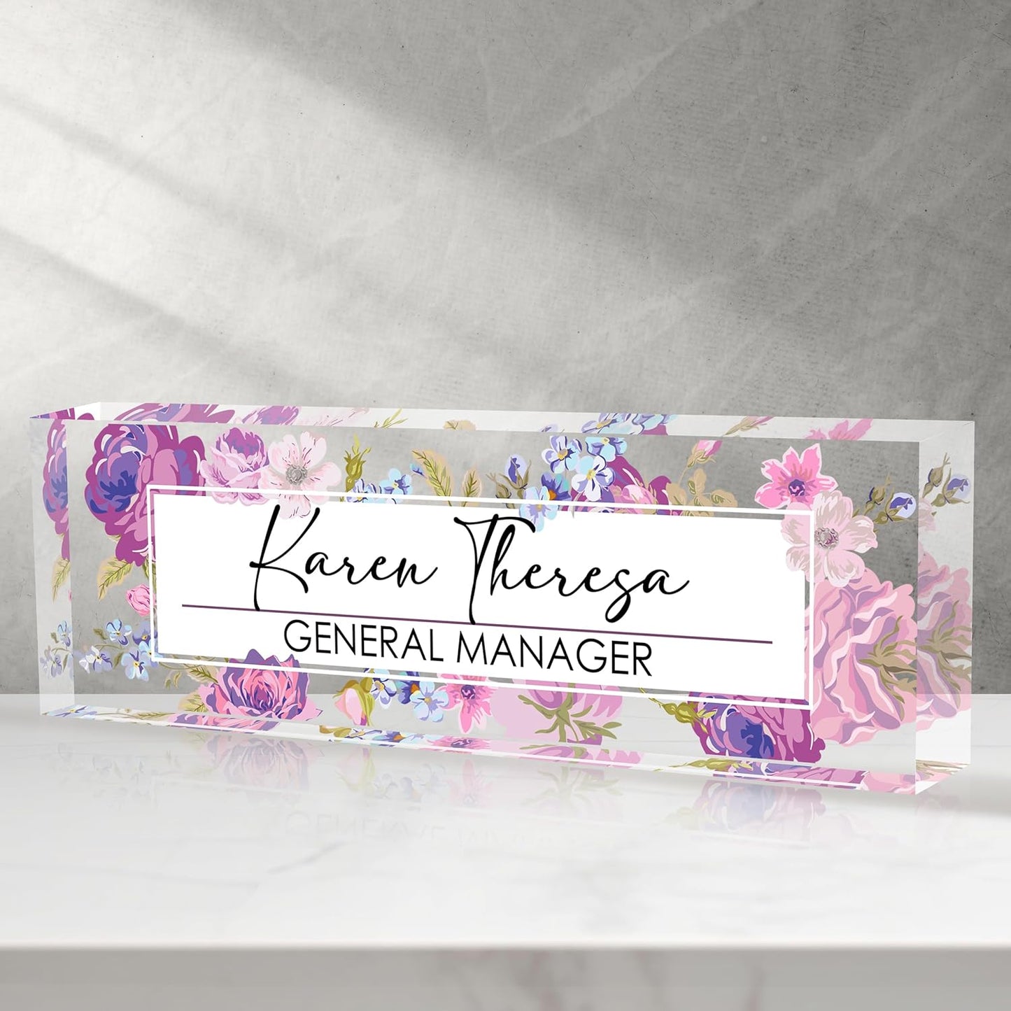 Skiennix Custom Office Name Plate - Personalized Desk Gift for Women, Employees & Teachers | Hundred Flowers Design