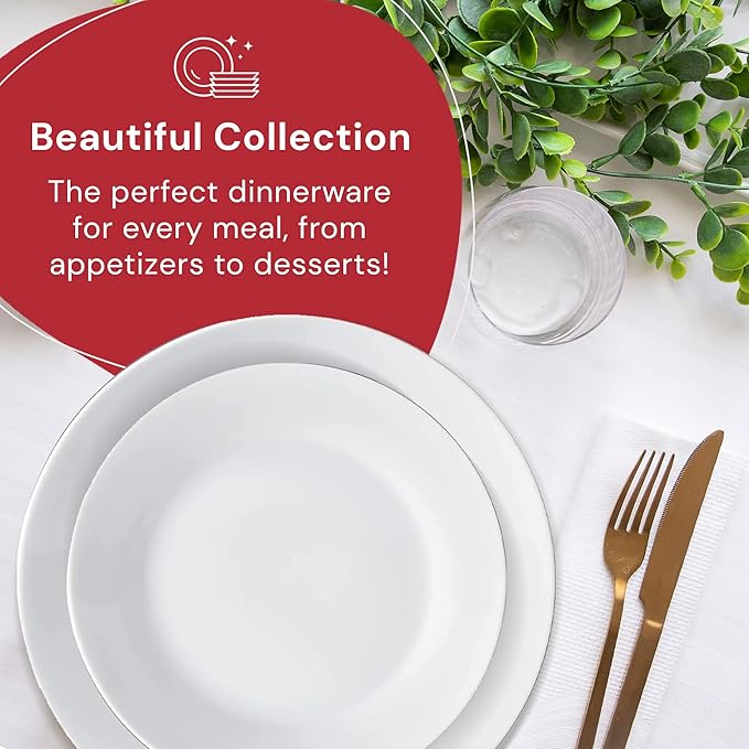Safdie & Co. 12-Piece Modern Porcelain Ceramic Rim Aspen Dinner Set, Stackable, Lightweight Design for Everyday Use, in White Sketch