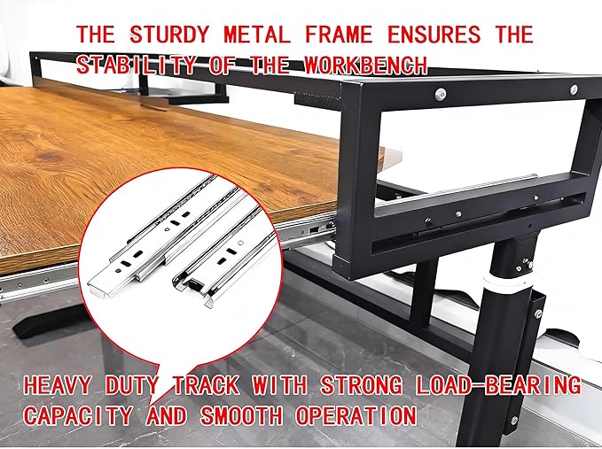 Studio Desk with Keyboard Tray | Hand-Crank Adjustable Standing Desk Workstation for Music Production, Cable Management, MIDI Keyboard Shelf (Black, 47in)