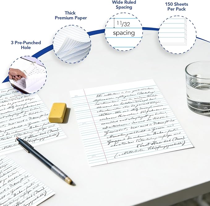 KAISA Loose Leaf Notebook Paper, 4x4 Quad Graph Ruled, 300 Sheets Per Lined Paper, 8" x 10.5", 3 Hole Punched for 3 Ring Binder, Canary, Made In USA