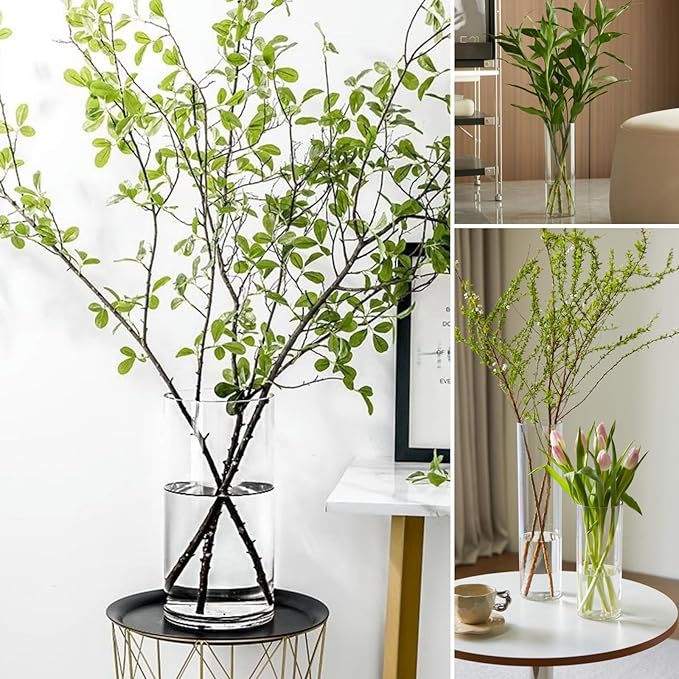 4 Pcs Acrylic Clear Cylinder Flower Vase for Plants Bouquet, Unbreakable Hurricane Tall Large Plastic Vases for Wedding Decor, High Hydroponic Floor Vase (H 10" + H 12" 2 Each No Flowers)