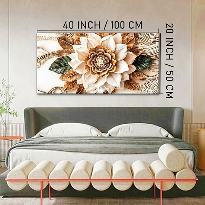Tarfupth Boho Flower Canvas Wall Art for Living Room White and Brown Large Canvas Prints Botanical Pictures for Bedroom Office Home Decor 20"x40"