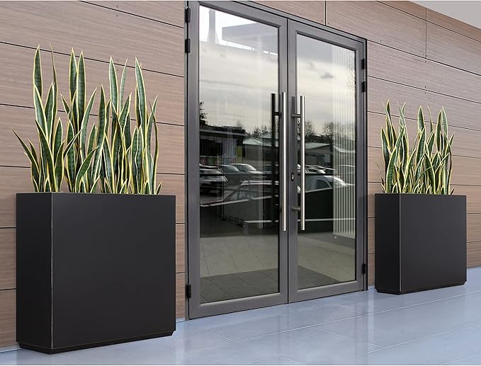 Wallowa Metallic Heavy Outdoor Planter Box, Span Planter, Pure Black with Hand Brushed Gold Rim, Long and Tall Divider Planter, No Assembly and Seamless, 38”Lx10”Wx30”H 48.8 Pounds