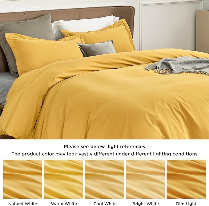 Bedsure Duvet Cover Queen Size - Soft Double Brushed Bedding Set for Kids & Adults, Zipper Closure, 3 Pieces, Includes 1 Duvet Cover (90"x90") & 2 Pillow Shams, NO Comforter, Golden Yellow