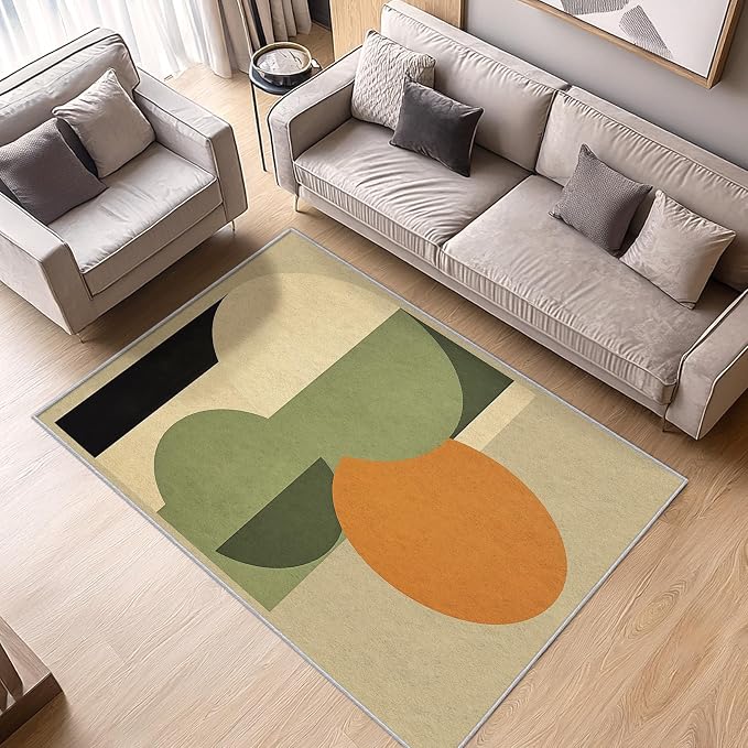 Mid Century Modern Throw Rug 2x3, Washable Abstract Geometric Rugs for Entryway Bedroom Kitchen, Minimalist Area Rug for Home Decor, Non Slip Backing Indoor Floor Mat Carpet - 2 x 3 ft
