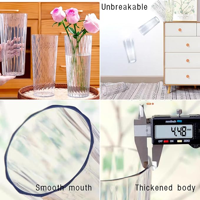 2 Clear Plastic Flower Vase, 10.2" Acrylic Rose Bouquet Vases for Home Decor Centerpieces Wedding Birthday Mothers (D4.6 2 + 2 Holder)