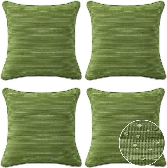 Unimatta Decorative Outdoor Water Repellent Throw Pillows with Inserts, Set of 4, 20" x20" Pillows for Patio, Backyard, Bed, Couch, and Patio Furniture, Lawn Green
