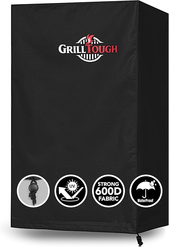 GrillTough Heavy Duty Smoker Cover, 30 Inch – Waterproof, Weather Resistant, UV & Fade Resistant with Adjustable Straps – BBQ Cover for Flat Grill, Black
