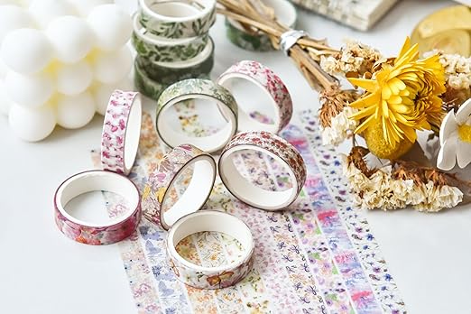 YUBX Flowers Washi Tape Set 60 Rolls Floral Patterns Decorative Skinny Blooms Masking Tapes for Arts, DIY Crafts, Journals, Planners, Scrapbook, Wrapping (Spring)