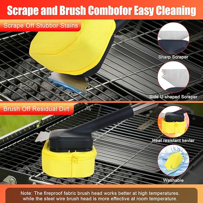 Grill Brush Bristle Free with 2 Replaceable Heads, Steam-Enhanced Scraper for Cast Iron & Stainless Steel Grates, Safe Non-Scratch Barbecue Cleaner for Outdoor Grills