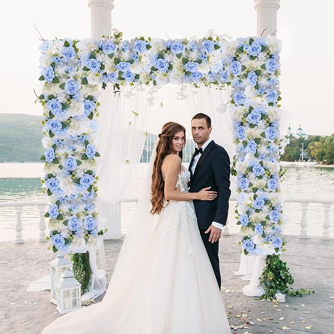 Flower Centerpieces for Tables - 10 Pack Wedding Arch Artificial Flowers Blue Arrangements Center Piece for Reception, Living Room, Kitchen, Dining Table Runner Decorations(20.5 * 9.4''/52 * 24cm)