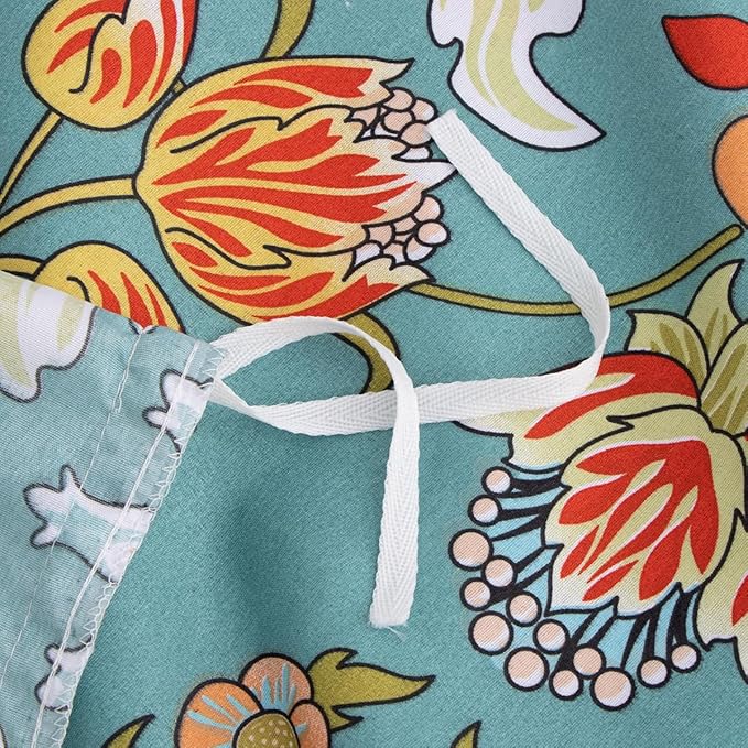 Nayoroom Vintage Floral Duvet Cover Set King Size Vibrant Boho Yellow Orange Flowers Printed on Teal Blue Comforter Cover 3Pcs Soft Microfiber Garden Style Bedding Set with Zipper Closure