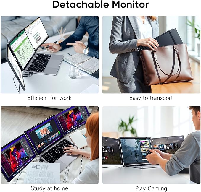 Omiodo 14" Laptop Screen Extender,FHD 1200P IPS Triple Portable Monitor,Dual Travel Screen Plug & Play,Laptop Monitor Extender for 14"-17.3",Compatible with Windows/Mac/Android & Chrome OS