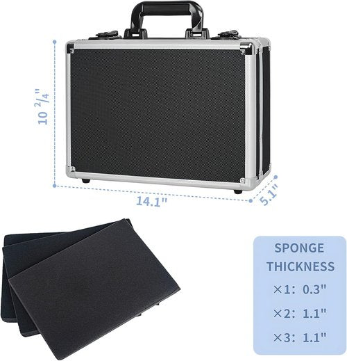 Hard Shell Carrying Case for Wireless Mic System & Camera Gear - Sturdy Aluminum Alloy, Customizable Foam, 14 Inch | Black
